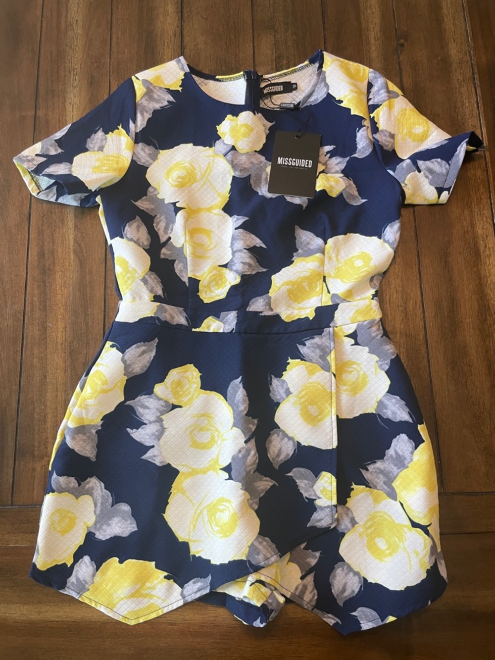 NWT Missguided Navy & Yellow Floral Jumpsuit/Romper, Size 6